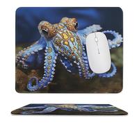 YUXBVKRS Mouse Pad with Stitched Edge, Rubber Small Mouse Mat, Blue Ringed Octopus Printing, 9.8"x11.8" Inches, Waterproof & Portable for Office, Gaming, Study