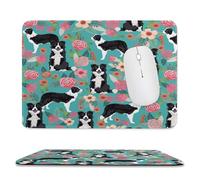 YUXBVKRS Mouse Pad with Stitched Edge, Rubber Small Mouse Mat, Border Collie Florals Printing, 7.9"x9.4" Inches, Waterproof & Portable for Office, Gaming, Study