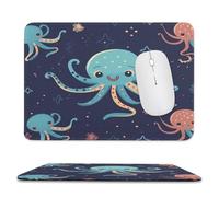 YUXBVKRS Mouse Pad with Stitched Edge, Rubber Small Mouse Mat, Cartoon Octopus Printing, 7.9"x9.4" Inches, Waterproof & Portable for Office, Gaming, Study