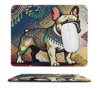 YUXBVKRS Mouse Pad with Stitched Edge, Rubber Small Mouse Mat, Colorful Bulldog Flower Printing, 9.8"x11.8" Inches, Waterproof & Portable for Office, Gaming, Study