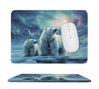 YUXBVKRS Mouse Pad with Stitched Edge, Rubber Small Mouse Mat, Polar Bears Northern Lights Printing, 7.9"x9.4" Inches, Waterproof & Portable for Office, Gaming, Study