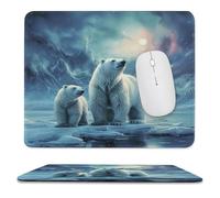 YUXBVKRS Mouse Pad with Stitched Edge, Rubber Small Mouse Mat, Polar Bears Northern Lights Printing, 9.8"x11.8" Inches, Waterproof & Portable for Office, Gaming, Study