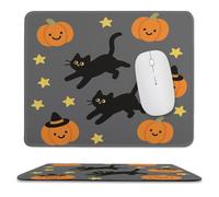 YUXBVKRS Mouse Pad with Stitched Edge, Rubber Small Mouse Mat, Pumpkin And Black Cat Printing, 9.8"x11.8" Inches, Waterproof & Portable for Office, Gaming, Study