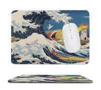 YUXBVKRS Mouse Pad with Stitched Edge, Rubber Small Mouse Mat, The Great Wave Off Kanagawa Printing, 7.9"x9.4" Inches, Waterproof & Portable for Office, Gaming, Study