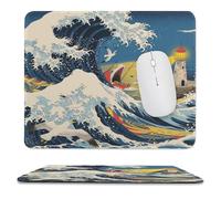 YUXBVKRS Mouse Pad with Stitched Edge, Rubber Small Mouse Mat, The Great Wave Off Kanagawa Printing, 9.8"x11.8" Inches, Waterproof & Portable for Office, Gaming, Study