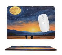 YUXBVKRS Mouse Pad with Stitched Edge, Rubber Small Mouse Mat, Twilight & Moonlight Gaze Printing, 7.9"x9.4" Inches, Waterproof & Portable for Office, Gaming, Study
