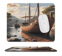 YUXBVKRS Mouse Pad with Stitched Edge, Rubber Small Mouse Mat, Vintage Sailboat Scene Printing, 9.8"x11.8" Inches, Waterproof & Portable for Office, Gaming, Study
