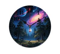 YUXBVKRS Nature Outer Space Galaxy Starry Night Wall Clocks Battery Operated 10 Inch | Wooden, Non Ticking, Round Modern Silent Wall Clock for Living Room Office School Bedroom Kitchen Decor
