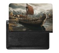 YUXBVKRS Old Viking Boat Print Passport Holder for Travel | Cute Passport Cover, PU Travel Document Holder for Men Women