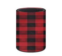 YUXBVKRS Red Black Buffalo Check Plaid Pattern Pencil Pen Holder for Desk | Round PU Pen Pot Makeup Brush Hair Brush Organizer Pencil Cup Holders for Home Office Bathroom Dorm Room Desk Accessories