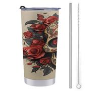 YUXBVKRS Red Rose Sugar Skull Insulated Coffee Cup 20 Oz (590ml) Double Wall Stainless Steel Travel Mug with Lid & Straw for Hot and Cold Drinks Family Friends Personalized Gifts