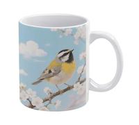 YUXBVKRS Spring Birds Blooming Flowers Print Mug 11 Oz | Ceramic Mug with Handle, Cute Novelty Coffee Cup for Home, Office, and Tea Breaks, Her Or Him