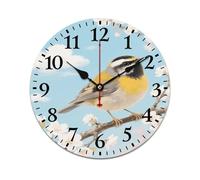 YUXBVKRS Spring Birds Blooming Flowers Wall Clocks Battery Operated 10 Inch | Wooden, Non Ticking, Round Modern Silent Wall Clock for Living Room Office School Bedroom Kitchen Decor