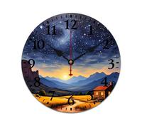 YUXBVKRS Starry Night & Cottage Wall Clocks Battery Operated 12 Inch | Wooden, Non Ticking, Round Modern Silent Wall Clock for Living Room Office School Bedroom Kitchen Decor
