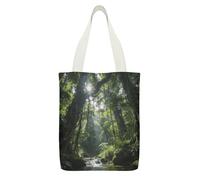 YUXBVKRS Tropical Rainforest Jungle Scene Canvas Tote Bag with Zipper Pocket, Double-Sided Print Shoulder Bag for Women