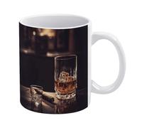YUXBVKRS Whisky and Cigar Print Mug 11 Oz | Ceramic Mug with Handle, Cute Novelty Coffee Cup for Home, Office, and Tea Breaks, Her Or Him