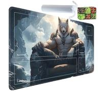 Yuxcfhjfe for MTG Card Playmat with Zones-Includes A Storage Bag and 6 Dice, 24 x 14 inches for TCG Playmat with Non-Slip Rubber, Game Mat, Wolf Warrior