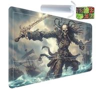 Yuxcfhjfe for MTG/TCG Playmat with Zones, 24 x 14 inches Trading Card Playmat with A Storage Bag and 6 Dice, Non-Lip Rubber Bottom Game Desk Mat, Skeleton Pirate