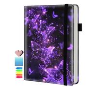 Yuxcfhjfe Lined Journal Notebook, Hardcover Leather Journal, A5 College Ruled Notebook for Writing,Travel,Business,Work,College Notebooks for Note Taking, Diary Notepad, 200 Pages, Purple Butterfly