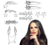 YUXIANLB 10 Pcs Star Hair Clips Set Silver Metal Barrettes in 7 Shapes Cool Hairpins for Everyday Party Cosplay Stylish Hair Accessories Gift for Women Friend Fashionable Clips for Work Festivals