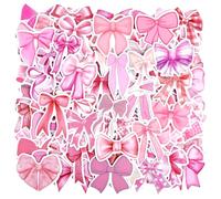 YUXIANLB 100 Pcs Cute Pink Bow Stickers Aesthetic Waterproof Decals for Hydro Flask Laptop Phone Guitar Birthday Party Decor Scrapbooking Journaling DIY Gifts for Women and Adults