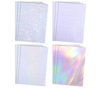 YUXIANLB 12 Sheets Holographic Sticker Paper 11.61 × 8.26" A4 Size Clear Overlay Lamination Sticker Film for Craft Transparent Self Adhesive Waterproof Glossy 4 Styles (Broken Glass/Stars/Dots/Plain)