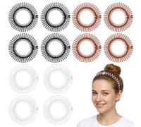 YUXIANLB 12PCS Stretch Hair Comb Band,Comb Headband Circle Zig Zag Hairband | Plastic Circular Stretch Hair Headband with Teeth, Classic Design Curly Hair Headwear, Non Slip Comb Headband for Women Girl