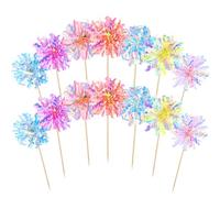 YUXIANLB 14Pcs Happy Birthday Cake Toppers, Foil Firework Cupcake Toppers, Sparkle Tinsel Cake Toppers Cocktail Food Toothpick for Birthday Wedding Baby Shower Graduation Party Supplies