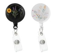 YUXIANLB 2 Pack Badge Reel Retractable, Flower Cute Nurse Badge Holder Reels with Swivel Alligator Clip, Nurse Name Tag Decorative Badge Badge Reel Clip on ID Card Holders (Wild Flowers)