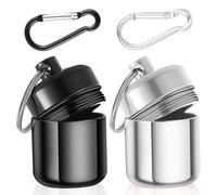 YUXIANLB 2 Pack Ear Plug Carrying Case Keychain, Waterproof Metal Earplug Case with Carabiner for Ear Plugs, Small Travel Pill Organizer Loops Earplugs Cases Keychain Container Holder (Silver, Black)