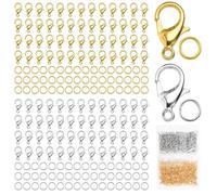 YUXIANLB 200Pcs Lobster Claw Clasps and Open Jump Rings Set, Lobster Clasps for Jewelry Making, Gold and Silver Necklace Clasp Bracelet Clasps and Closures Lobster Clasps Parrot Trigger Clasps