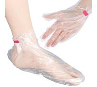 YUXIANLB 200PCS Plastic Disposable Socks Foot Covers Pedicure Booties Sock Foot Bags Hand Feet Paraffin Feet Mask Socks Spa Gloves with 200PCS Stickers Moisturizing Sock Daily Skin Care