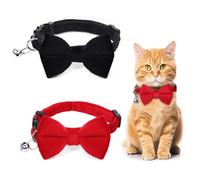 YUXIANLB 2PCS Cat Collar Pack - Velvet & Zinc Alloy - Breakaway Safety Buckle, Adjustable Size, Removable Bell & Bow Tie - Cat, Kitten, Small Pet - Black + Red - 12.59 inches