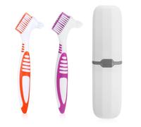 YUXIANLB 2Pcs Denture Cleaning Brush Set, Denture Toothbrushes, Denture Cleaning Care Brush with White Carrying Case, Multi-Layered Bristles & Ergonomic Rubber Handle for Denture Clean Care