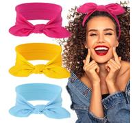 YUXIANLB 3 Pack Boho Bow Headbands for Women Elastic Knotted Headwraps with Rabbit Ears Stretchy Fabric Hair Bands for Daily Wear Retro Style Turban Hair Accessories Solid Color Bandana Knot Design