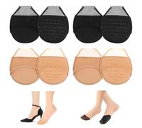 YUXIANLB 4 Pairs Toe Topper Socks Ball of Foot Cushion Socks Women's Toe Cover with Padding,(Beige&Black, Mesh Style)