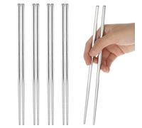 YUXIANLB 5 Pairs Metal Chopsticks Reusable Silver Chopsticks Dishwasher Safe, 304 Stainless Steel Chop Sticks Lightweight Non-Slip Japanese Korean Chinese Chopstick for Cooking Home Kitchen