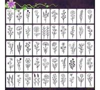 YUXIANLB 50Pcs Botanical Flower Stencils for Crafts, Reusable Stencil Crafts Drawing Templates for Painting, Wall Paper Wildflower Floral Paint Stencil Set for DIY Art Scrapbook Home Decor