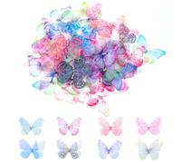 YUXIANLB 60PCS Organza Butterflies for Crafts 3D Fabric Butterflies 2 Layers Mini Butterfly Appliques Rhinestone Glitter Butterfly Embellishments Colorful Wall Decoration for DIY Wedding Party Home