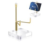 YUXIANLB Adjustable Metal Arm Display Stand Photo Stand Easel with Acrylic Rock Stands for Crystal Picture Decorative Book Coral Geodes Mineral Agate Collection Gold Small Holder Plate Clear Base