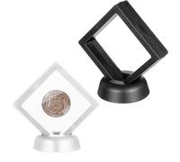 YUXIANLB Challenge Coin Holder Display, 2Pack Pretty 3D Floating Frame with Stand, Small Shadow Box for Earrings, Rings Brooch Sealed Coin Display (Multicolor)