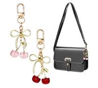 YUXIANLB Cherry Bag Charm Cherry Car Keychain for Women 2PCS Cute Cherries Keychain Sparkling Purse Charms Pendant Stylish Bag Accessory With Shiny Resin Metal Keychains for Handbag Wallet Car Phone