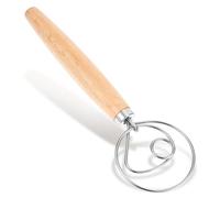 YUXIANLB Danish Dough Whisk Professional Wooden Bread Mixer for Sourdough Artisan Bread Pizza Dough Heavy Duty Stainless Steel Baking Tool for Home Bakers Commercial Kitchens