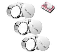 YUXIANLB Jewelers Loupe Mini Pocket Magnifying Glass 10X 20X 30X Foldable Hand Lens Pocket Magnifying Glass 3PCS Eye Hoops Magnifier Jewelers Loupe for Detecting Coin Diamonds Gems Jewelry Stamps