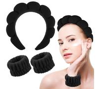 YUXIANLB Makeup Headband & Wrist Bands for Washing Face, Bubble Skincare Headbands with Wristbands Soft Puffy Spa Headbands Wrist Towels Halloween Black Sponge Make Up Hair Bands Headwear for Women