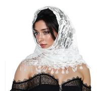 YUXIANLB Mantilla Veil for Mass Lace Head Scarf Triangle Shoulder Length Veil in White First Communion Gifts Halloween Accessories Catholic Veils for Wome Floral Lace Veils for Women Bridal