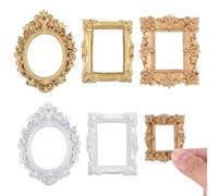 YUXIANLB Miniature Frames Set with Carved Golden Edges 5 PCS European Style Victorian Baroque Wall Decor for 1/12 Scale House Display Mini Furniture Accessory Gold White Silver