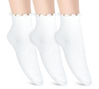 YUXIANLB Women's Ruffle Ankle Socks, 3 Pairs Cute Lettuce Lace Detail Socks, Soft Breathable Cotton Crew Sock for Casual Athletic Daily Wear, Trendy Sock for Running, Hiking,Halloween Party Outfits