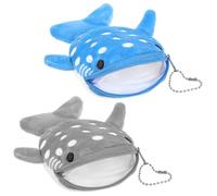 YUXIANLBCute Whale Shark Coin Purse, 2 PCS Small Kawaii Wallet with Zipper Keychain, Plush Cartoon Animal Embroidered Coin Pouch Mini Earphone Bag Funny Novelty Coin Purse for Women (Blue, Gray)