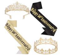 yuxiaoyu 50th Anniversary Decorations Gold Crown and Glitter Sash Set 50th Anniversary Decorations for Couple Happy Anniversary Party Supplies for Couple